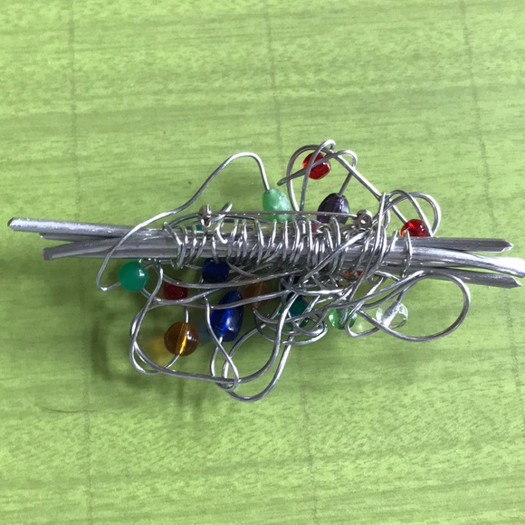 Large Silvertone Multicolor Beaded Brooch/Pin - Picture 2 of 2